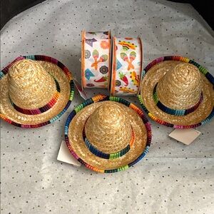 Vibrant Straw Sombrero Hats with Rainbow Trim